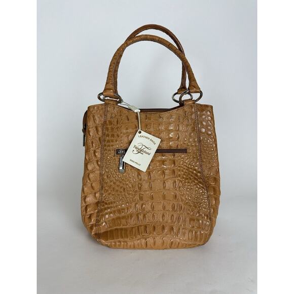 Tentazioni Firenze Hand Bag Brown Zip Closure Hadle Drop 7”